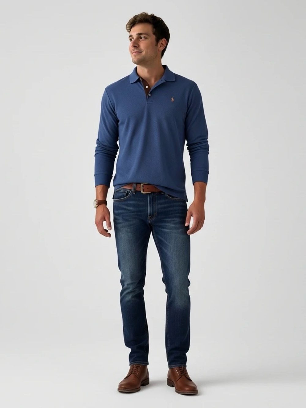 Polo Ralph Lauren Men’s Blue Classic Fit Long-Sleeve Polo – Large